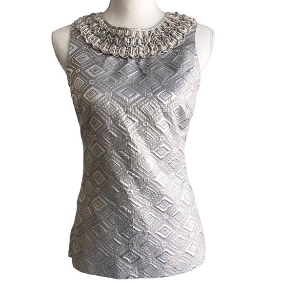 Tory Burch Sleeveless Scoop Neck Blouse Size 2 Silver Pewter Gray - Picture 1 of 12